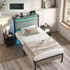 Greenstell Twin Size Bed Frame with Headboard, Metal Platform Bed Frame with LED Lights & Charging Station, Under Bed Storage, Solid and Stable, Grey - 4 of 4