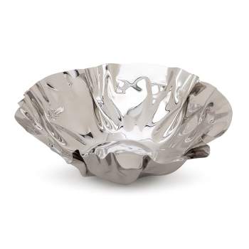 Classic Touch 13" Round Stainless Steel Wavy Design Serving Bowl