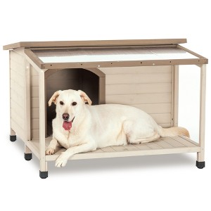 Wood Dog House Outside, Dog House with Open Roof and Terrace Durable Waterproof Dog House - 1 of 4