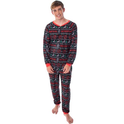 Marvel Men's Deadpool Costume Holiday Themed Union Suit Pajama Outfit ...