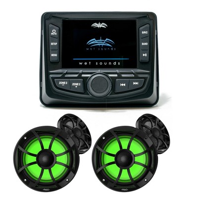 Wet Sounds WS-MC-2 Marine Radio with 2 Pairs Wet Sounds RECON 6-BG Recon Series 6.5" Coaxial speakers With Black XS Grille And Cone (Pair)