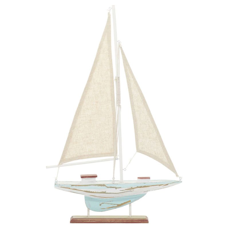 22&#34; x 14&#34; Decorative Coastal Pine Wood and Linen Sailing Boat Sculpture - Olivia &#38; May, 5 of 25