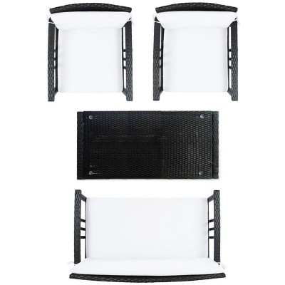 Reslor Black Wicker 4-Piece Outdoor Living Set with White Cushions
