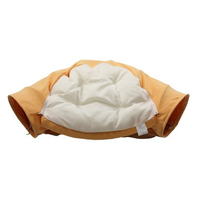 Yellow Foldable Cat Tunnel Bed with Hanging Toys