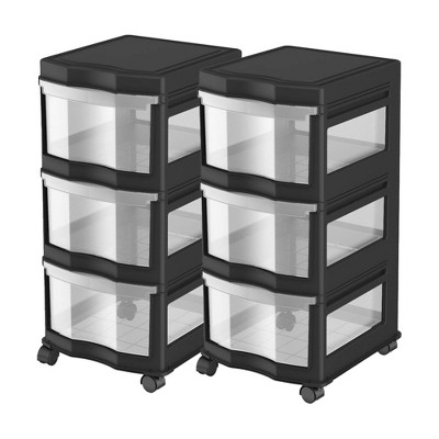 Life Story Classic 3 Shelf Storage Organizer Plastic Drawers, Black (2 Pack)