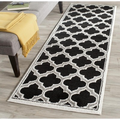 Anthracite/Ivory Geometric 2'3" X 7' Synthetic Easy-Care Runner Rug