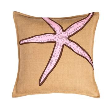 Kensington Garden 20"x20" Oversize Starfish Applique Burlap Pillow Front Panel Interior Cotton Lined Pink