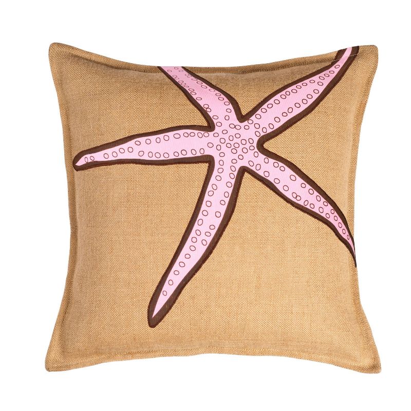 Kensington Garden 20&#34;x20&#34; Oversize Starfish Applique Burlap Pillow Front Panel Interior Cotton Lined Pink, 1 of 4