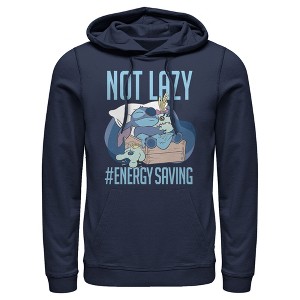 Men's Lilo & Stitch Not Lazy, Saving Energy Pull Over Hoodie - 1 of 4