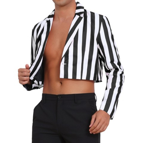 Мужские куртки INSPIRE CHIC Men's Single Breasted Notch Lapel Business Crop Stripes Suit Jackets X Large Black White
