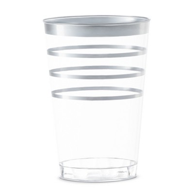 Smarty Had A Party 12 oz. Clear w/ Silver Stripes Round Plastic Tumblers - 240 pcs