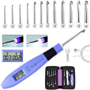 Zcvtbye Rechargeable Lighted Crochet Hook Set with Stitch Counter, 18 Interchangeable Metal Heads, Ergonomic Handle – Gift for Knitters - 1 of 4