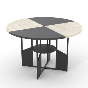 59-inch round wooden dining table for 4-6 people, featuring a base and adjustable legs. Space-saving, farmhouse style, suitable for the living room - 1 of 4