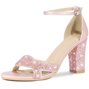 Allegra K Women's Bling Glitter Ankle Strap High Chunky Heel Sandals - 1 of 4