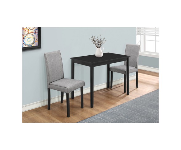 Dining Set - 3 Piece - Black Metal & Gray Linen Chairs - EveryRoom