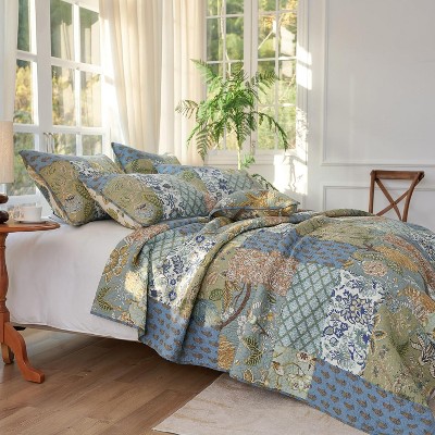 Der Rose BALHAM TRADE-Queen Comforter Set for Bed 100% Cotton Green Sage Bedspreads with 2 Pillow Shams Spring-Queen 90"x98" — фото 6