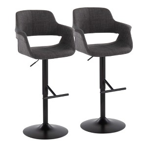 Adjustable Height Metal and Fabric Mid-Century Modern Barstool with 360-Degree Swivel and Straight T Footrest, Set of 2 for Kitchen - 1 of 4