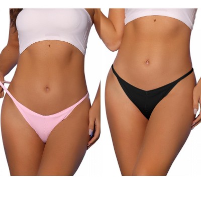 Allegra K Women's V-waisted Underwear Ruched Invisibles Breathable No Trace Thongs 2 Packs