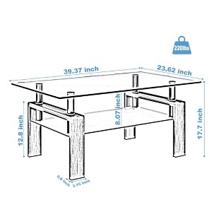 CAVINAS 39.37 Inch Modern Coffee Table,Rectangle Center Tables with Glass Tabletop and Storage Shelf for Living Room - 1 of 4