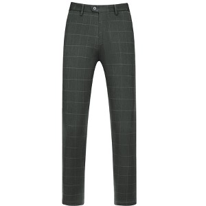 Lars Amadeus Men's Slim Fit Stretch Plaid Business Trousers Dress Pants - 1 of 4