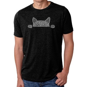 LA Pop Art Men's Premium Blend Word Art T-shirt - Peeking Cat - 1 of 4