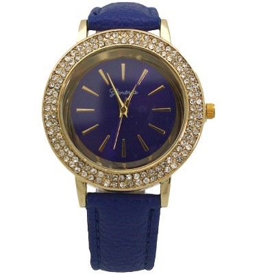 OLIVIA PRATT RHINESTONES DETAIL LEATHER STRAP WATCH