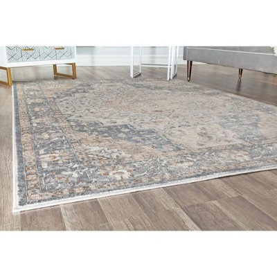 Floral Medallion Taupe Grey 8' Round Synthetic Area Rug