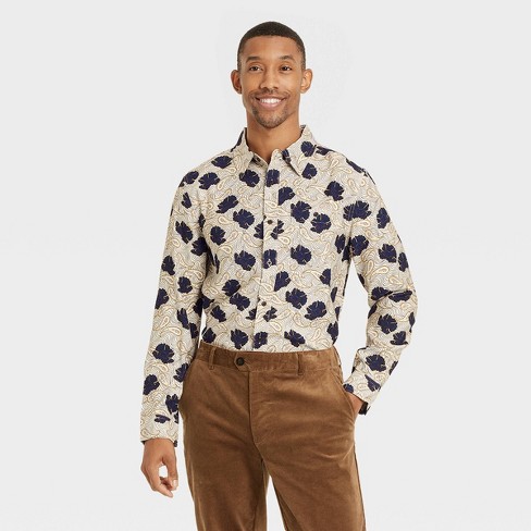 Houston White Adult Floral Print Long Sleeve Button down Shirt Cream Target