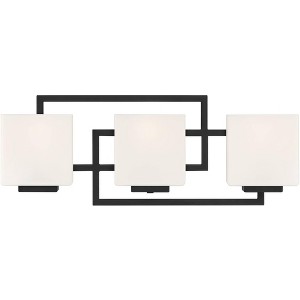Possini Euro Design Lighting on the Square Modern Wall Light Matte Black Hardwire 21" 3-Light Fixture Opal Glass Shade for Bedroom Bathroom Vanity - 1 of 4
