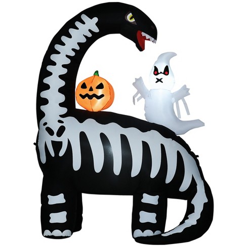 Homcom 6ft Halloween Inflatable Dinosaur With Ghost And Pumpkin ...