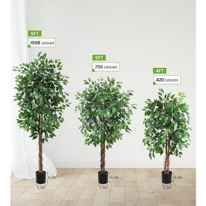 Artificial Ficus Tree 2 Pack, 1008 Flat Leaves Faux Plant with Black Nursery Pot, 2-Trunk Fake Ficus Tree for Home Office Indoor Outdoor Decoration - 1 of 4
