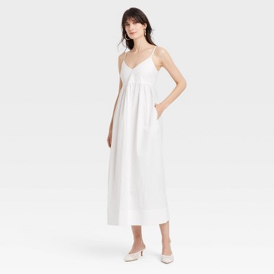 Women's Seersucker Maxi A-Line Dress - A New Day™ White L