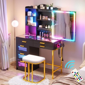 Vlsrka RGB Vanity Desk with Sliding Mirror and LED Lights - 1 of 3