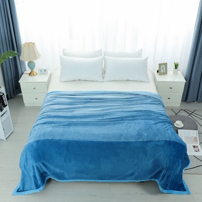 1 Pc Full Microfiber Flannel Fleece Bed Blankets Sea Blue - PiccoCasa