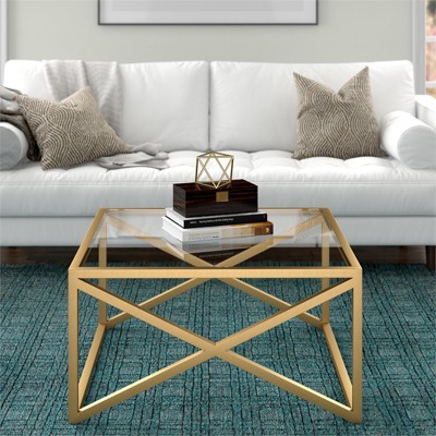 Calix 32'' Brass and Glass Square Modern Coffee Table