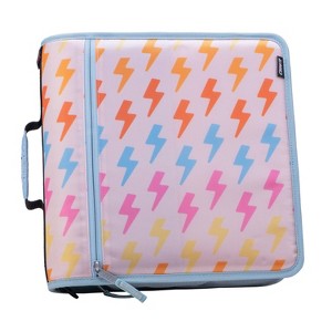 Case-it 3" Printed Nylon Ring Binder with Internal/External Pockets Hypnotic Blue Striped Center - 1 of 4