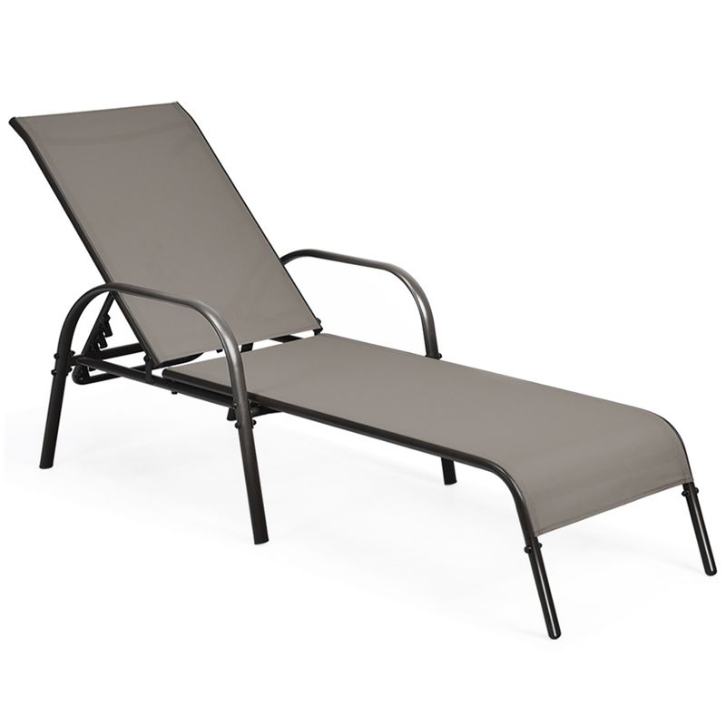 Costway Outdoor Patio Lounge Chair Chaise Fabric Adjustable Reclining Armrest Pool Brown, 2 of 11