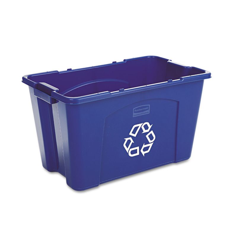 Rubbermaid Commercial Stacking Recycle Bin Rectangular Polyethylene 18gal Blue 571873BE, 1 of 3
