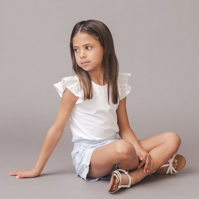 Hope & Henry Girls' Organic Knit Top with Eyelet Flutter Sleeves, White with Eyelet, X-Small — фото 4