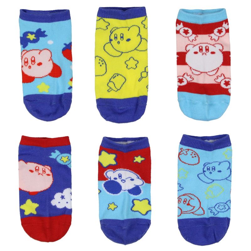 Bioworld Kirby Character Game Design 6-Pack Youth No Shoe Ankle Socks Size 7-9 Multicoloured, 3 of 8