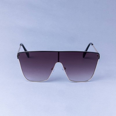 Women's Metal Flat Top Shield Sunglasses - A New Day™ Metallic Gold: Maximum UV Protection, Recycled Metal Frame, Medium Fit