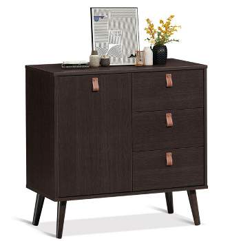 Costway Sideboard Entryway Console Table w/ Display Cabinet Brown Home