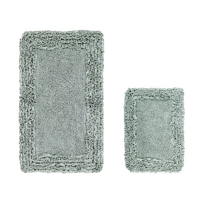 Shaggy Border Collection 2-Piece Bath Rug Set 100% Cotton Tufted Weave Ruffle Border Pattern Bathroom Rug for Machine Washable Bathmat