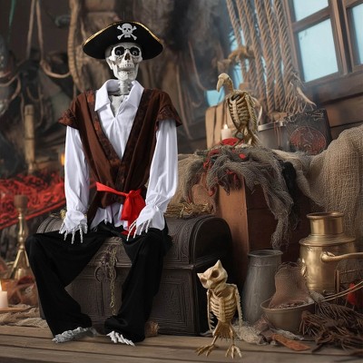 Yescom 5.4 Feet Pirate Captain Skeleton with Vulture & Owl Skeleton Halloween Decoration 2025 Brown