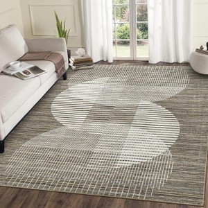 Modern Geometric Washable Area Rug, Blue, Low Pile, Non-Slip, Stain-Resistant Accent Carpet for Bedroom or Dining Room - 1 of 4