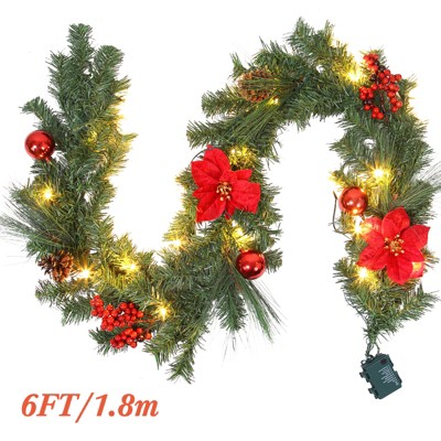 coucheta Christmas Garland/Wreath with Lights, Xmas Garlands Decoration with Battery Operated Lights with Timer, Window Indoor Holiday Decor