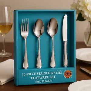 16-Piece Luxury Premium Silverware Dinnerware Tableware Set for Home - Stainless Steel Flatware Service for 4 with Forks, Knives, Spoons, Teaspoons - 1 of 4