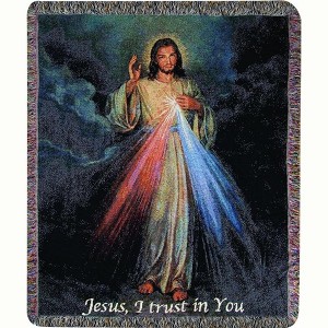 Tapestry Throw The Divine Mercy with Words – 50×60 inch in Cotton by Manual Woodworkers r Sofa and Weavers - 1 of 3
