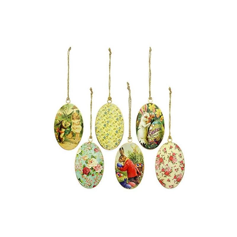 AuldHome Design Easter Decorations, 6pc Set; Classic Rabbit and Egg Themed Retro Easter Ornaments, 1 of 9