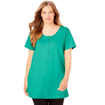 Woman Within Plus Size Perfect Short-Sleeve Scoop-Neck Henley Tunic